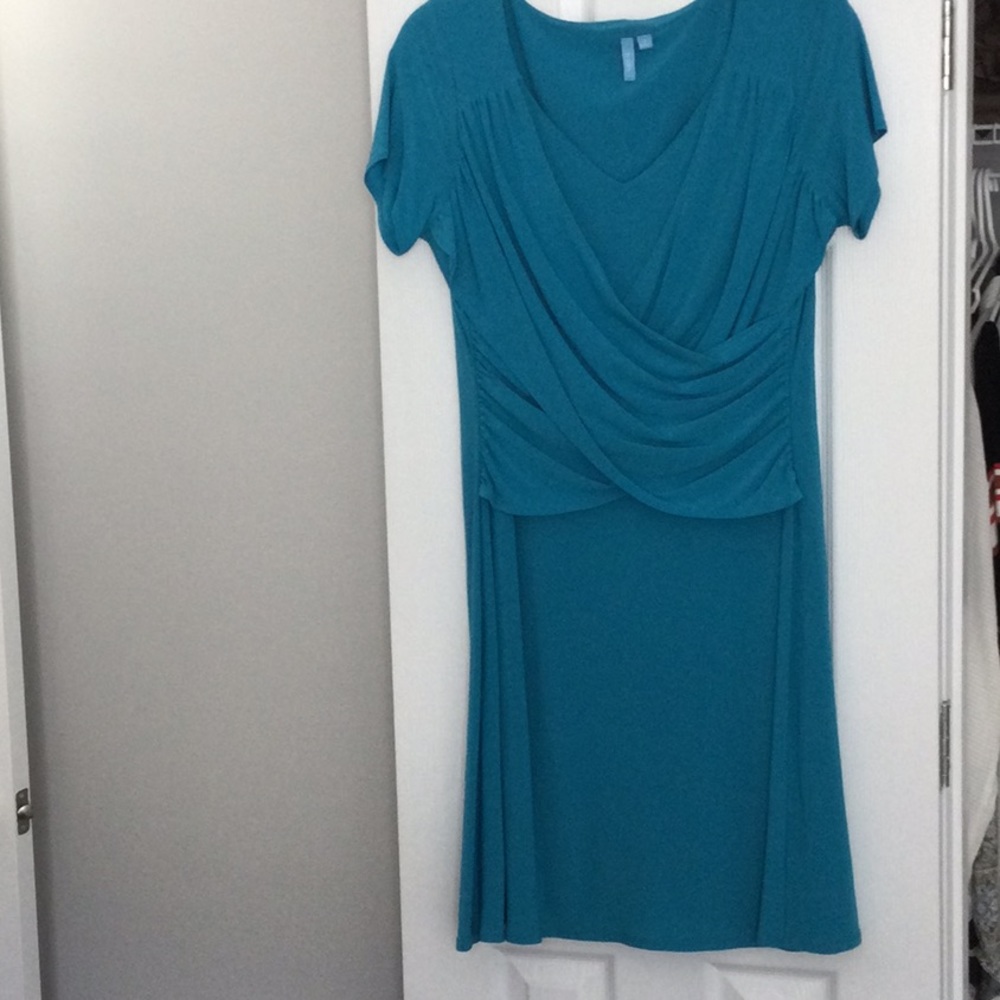 Beautiful teal/turquoise dressy wrap front dress.